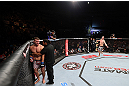 NOTTINGHAM, ENGLAND - SEPTEMBER 29:  Strefan Struve (R) reacts after knocking out Stipe Miocic during their heavyweight fight at the UFC on Fuel TV event at Capital FM Arena on September 29, 2012 in Nottingham, England.  (Photo by Josh Hedges/Zuffa LLC/Zuffa LLC via Getty Images)