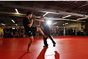 MINNEAPOLIS, MN - OCTOBER 02:  Jake Ellenberger works out for media and fans during an open training session at Cellar Kickboxing and Martial Arts on October 2, 2012 in Minneapolis, Minnesota.  (Photo by Josh Hedges/Zuffa LLC/Zuffa LLC via Getty Images)