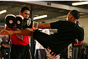 MINNEAPOLIS, MN - OCTOBER 02:  John Dodson works out for media and fans during an open training session at Cellar Kickboxing and Martial Arts on October 2, 2012 in Minneapolis, Minnesota.  (Photo by Josh Hedges/Zuffa LLC/Zuffa LLC via Getty Images)