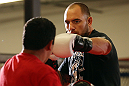 MINNEAPOLIS, MN - OCTOBER 02:  Travis Browne works out for media and fans during an open training session at Cellar Kickboxing and Martial Arts on October 2, 2012 in Minneapolis, Minnesota.  (Photo by Josh Hedges/Zuffa LLC/Zuffa LLC via Getty Images)
