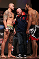 MINNEAPOLIS, MN - OCTOBER 04:  Opponents Travis Browne (L) and Antonio "Bigfoot" Silva (R) are separated by UFC President Dana White during the UFC on FX weigh in at Pantages Theater on October 4, 2012 in Minneapolis, Minnesota.  (Photo by Josh Hedges/Zuffa LLC/Zuffa LLC via Getty Images)