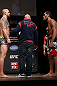 MINNEAPOLIS, MN - OCTOBER 04:  Opponents Travis Browne (L) and Antonio "Bigfoot" Silva (R) are separated by UFC President Dana White during the UFC on FX weigh in at Pantages Theater on October 4, 2012 in Minneapolis, Minnesota.  (Photo by Josh Hedges/Zuffa LLC/Zuffa LLC via Getty Images)