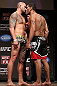 MINNEAPOLIS, MN - OCTOBER 04:  Opponents Travis Browne (L) and Antonio "Bigfoot" Silva (R) face off during the UFC on FX weigh in at Pantages Theater on October 4, 2012 in Minneapolis, Minnesota.  (Photo by Josh Hedges/Zuffa LLC/Zuffa LLC via Getty Images)