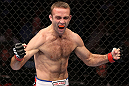MINNEAPOLIS, MN - OCTOBER 05:  Jacob Volkmann reacts after submitting Shane Roller during their lightweight fight at the UFC on FX event at Target Center on October 5, 2012 in Minneapolis, Minnesota.  (Photo by Josh Hedges/Zuffa LLC/Zuffa LLC via Getty Images)