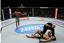 MINNEAPOLIS, MN - OCTOBER 05:  Michael Johnson (L) reacts after knocking out Danny Castillo during their lightweight fight at the UFC on FX event at Target Center on October 5, 2012 in Minneapolis, Minnesota.  (Photo by Josh Hedges/Zuffa LLC/Zuffa LLC via Getty Images)