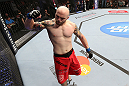 MINNEAPOLIS, MN - OCTOBER 05:  Justin Edwards reacts after defeating Josh Neer during their welterweight fight at the UFC on FX event at Target Center on October 5, 2012 in Minneapolis, Minnesota.  (Photo by Josh Hedges/Zuffa LLC/Zuffa LLC via Getty Images)