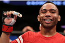 MINNEAPOLIS, MN - OCTOBER 05:  John Dodson reacts after knocking out Jussier Formiga during their flyweight fight at the UFC on FX event at Target Center on October 5, 2012 in Minneapolis, Minnesota.  (Photo by Josh Hedges/Zuffa LLC/Zuffa LLC via Getty Images)