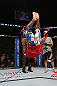 MINNEAPOLIS, MN - OCTOBER 05:  John Dodson reacts after knocking out Jussier Formiga during their flyweight fight at the UFC on FX event at Target Center on October 5, 2012 in Minneapolis, Minnesota.  (Photo by Josh Hedges/Zuffa LLC/Zuffa LLC via Getty Images)
