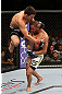 MINNEAPOLIS, MN - OCTOBER 05:  (R-L) Jay Hieron attempts to take down Jake Ellenberger during their welterweight fight at the UFC on FX event at Target Center on October 5, 2012 in Minneapolis, Minnesota.  (Photo by Josh Hedges/Zuffa LLC/Zuffa LLC via Getty Images)