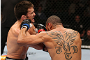 MINNEAPOLIS, MN - OCTOBER 05:  (R-L) Jay Hieron and Jake Ellenberger trade punches during their welterweight fight at the UFC on FX event at Target Center on October 5, 2012 in Minneapolis, Minnesota.  (Photo by Josh Hedges/Zuffa LLC/Zuffa LLC via Getty Images)