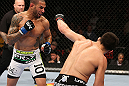 MINNEAPOLIS, MN - OCTOBER 05:  (R-L) Jake Ellenberger punches Jay Hieron during their welterweight fight at the UFC on FX event at Target Center on October 5, 2012 in Minneapolis, Minnesota.  (Photo by Josh Hedges/Zuffa LLC/Zuffa LLC via Getty Images)