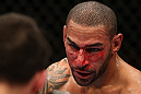 MINNEAPOLIS, MN - OCTOBER 05:  (R-L) Jay Hieron squares off with Jake Ellenberger during their welterweight fight at the UFC on FX event at Target Center on October 5, 2012 in Minneapolis, Minnesota.  (Photo by Josh Hedges/Zuffa LLC/Zuffa LLC via Getty Images)