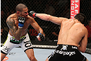MINNEAPOLIS, MN - OCTOBER 05:  (R-L) Jake Ellenberger punches Jay Hieron during their welterweight fight at the UFC on FX event at Target Center on October 5, 2012 in Minneapolis, Minnesota.  (Photo by Josh Hedges/Zuffa LLC/Zuffa LLC via Getty Images)