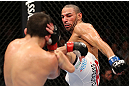 MINNEAPOLIS, MN - OCTOBER 05:  (R-L) Jay Hieron kicks Jake Ellenberger during their welterweight fight at the UFC on FX event at Target Center on October 5, 2012 in Minneapolis, Minnesota.  (Photo by Josh Hedges/Zuffa LLC/Zuffa LLC via Getty Images)