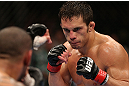 MINNEAPOLIS, MN - OCTOBER 05:  (R-L) Jake Ellenberger squares off with Jay Hieron during their welterweight fight at the UFC on FX event at Target Center on October 5, 2012 in Minneapolis, Minnesota.  (Photo by Josh Hedges/Zuffa LLC/Zuffa LLC via Getty Images)