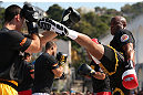 RIO DE JANEIRO, BRAZIL - OCTOBER 10:  Anderson Silva works out for fans and media during an open training session ahead of UFC 153 at Arcos da Lapa: Praca Cardeal Camara on October 10, 2012 in Rio de Janeiro, Brazil.  (Photo by Josh Hedges/Zuffa LLC/Zuffa LLC via Getty Images)