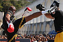 RIO DE JANEIRO, BRAZIL - OCTOBER 10:  Anderson Silva works out for fans and media during an open training session ahead of UFC 153 at Arcos da Lapa: Praca Cardeal Camara on October 10, 2012 in Rio de Janeiro, Brazil.  (Photo by Josh Hedges/Zuffa LLC/Zuffa LLC via Getty Images)