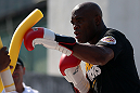 RIO DE JANEIRO, BRAZIL - OCTOBER 10:  Anderson Silva works out for fans and media during an open training session ahead of UFC 153 at Arcos da Lapa: Praca Cardeal Camara on October 10, 2012 in Rio de Janeiro, Brazil.  (Photo by Josh Hedges/Zuffa LLC/Zuffa LLC via Getty Images)