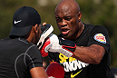 RIO DE JANEIRO, BRAZIL - OCTOBER 10:  Anderson Silva works out for fans and media during an open training session ahead of UFC 153 at Arcos da Lapa: Praca Cardeal Camara on October 10, 2012 in Rio de Janeiro, Brazil.  (Photo by Josh Hedges/Zuffa LLC/Zuffa LLC via Getty Images)