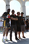 RIO DE JANEIRO, BRAZIL - OCTOBER 10:  Anderson Silva (L) poses for a photo with members of rock band Linkin Park during an open training session ahead of UFC 153 at Arcos da Lapa: Praca Cardeal Camara on October 10, 2012 in Rio de Janeiro, Brazil.  (Photo by Josh Hedges/Zuffa LLC/Zuffa LLC via Getty Images)
