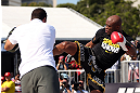 RIO DE JANEIRO, BRAZIL - OCTOBER 10:  Anderson Silva works out for fans and media during an open training session ahead of UFC 153 at Arcos da Lapa: Praca Cardeal Camara on October 10, 2012 in Rio de Janeiro, Brazil.  (Photo by Josh Hedges/Zuffa LLC/Zuffa LLC via Getty Images)