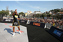RIO DE JANEIRO, BRAZIL - OCTOBER 10:  Anderson Silva greets fans after an open training session ahead of UFC 153 at Arcos da Lapa: Praca Cardeal Camara on October 10, 2012 in Rio de Janeiro, Brazil.  (Photo by Josh Hedges/Zuffa LLC/Zuffa LLC via Getty Images)
