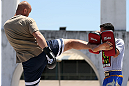 RIO DE JANEIRO, BRAZIL - OCTOBER 10:  Dave Herman works out for fans and media during an open training session ahead of UFC 153 at Arcos da Lapa: Praca Cardeal Camara on October 10, 2012 in Rio de Janeiro, Brazil.  (Photo by Josh Hedges/Zuffa LLC/Zuffa LLC via Getty Images)
