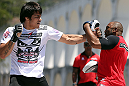 RIO DE JANEIRO, BRAZIL - OCTOBER 10:  Erick Silva works out for fans and media during an open training session ahead of UFC 153 at Arcos da Lapa: Praca Cardeal Camara on October 10, 2012 in Rio de Janeiro, Brazil.  (Photo by Josh Hedges/Zuffa LLC/Zuffa LLC via Getty Images)
