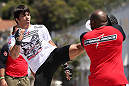 RIO DE JANEIRO, BRAZIL - OCTOBER 10:  Erick Silva works out for fans and media during an open training session ahead of UFC 153 at Arcos da Lapa: Praca Cardeal Camara on October 10, 2012 in Rio de Janeiro, Brazil.  (Photo by Josh Hedges/Zuffa LLC/Zuffa LLC via Getty Images)