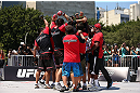 RIO DE JANEIRO, BRAZIL - OCTOBER 10:  Erick Silva works out for fans and media during an open training session ahead of UFC 153 at Arcos da Lapa: Praca Cardeal Camara on October 10, 2012 in Rio de Janeiro, Brazil.  (Photo by Josh Hedges/Zuffa LLC/Zuffa LLC via Getty Images)