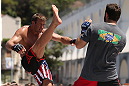 RIO DE JANEIRO, BRAZIL - OCTOBER 10:  Stephan Bonnar works out for fans and media during an open training session ahead of UFC 153 at Arcos da Lapa: Praca Cardeal Camara on October 10, 2012 in Rio de Janeiro, Brazil.  (Photo by Josh Hedges/Zuffa LLC/Zuffa LLC via Getty Images)