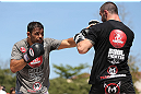 RIO DE JANEIRO, BRAZIL - OCTOBER 10:  Antonio Rodrigo "Minotauro" Nogeuira works out for fans and media during an open training session ahead of UFC 153 at Arcos da Lapa: Praca Cardeal Camara on October 10, 2012 in Rio de Janeiro, Brazil.  (Photo by Josh Hedges/Zuffa LLC/Zuffa LLC via Getty Images)