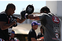 RIO DE JANEIRO, BRAZIL - OCTOBER 10:  Antonio Rodrigo "Minotauro" Nogeuira works out for fans and media during an open training session ahead of UFC 153 at Arcos da Lapa: Praca Cardeal Camara on October 10, 2012 in Rio de Janeiro, Brazil.  (Photo by Josh Hedges/Zuffa LLC/Zuffa LLC via Getty Images)