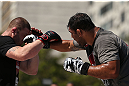 RIO DE JANEIRO, BRAZIL - OCTOBER 10:  Antonio Rodrigo "Minotauro" Nogeuira works out for fans and media during an open training session ahead of UFC 153 at Arcos da Lapa: Praca Cardeal Camara on October 10, 2012 in Rio de Janeiro, Brazil.  (Photo by Josh Hedges/Zuffa LLC/Zuffa LLC via Getty Images)