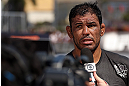 RIO DE JANEIRO, BRAZIL - OCTOBER 10: Minotauro Nogeuira is interviewed after an open training session ahead of UFC 153 at Arcos da Lapa: Praca Cardeal Camara on October 10, 2012 in Rio de Janeiro, Brazil.  (Photo by Josh Hedges/Zuffa LLC/Zuffa LLC via Getty Images)