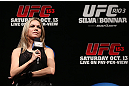 RIO DE JANEIRO, BRAZIL - OCTOBER 12:  UFC reporter Paula Sack hosts a Q&A session with fighters Lyoto Machida and Jose Aldo before the UFC 153 weigh in at HSBC Arena on October 12, 2012 in Rio de Janeiro, Brazil.  (Photo by Josh Hedges/Zuffa LLC/Zuffa LLC via Getty Images)
