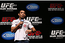 RIO DE JANEIRO, BRAZIL - OCTOBER 12:  Jose Aldo interacts with fans during a Q&A session before the UFC 153 weigh in at HSBC Arena on October 12, 2012 in Rio de Janeiro, Brazil.  (Photo by Josh Hedges/Zuffa LLC/Zuffa LLC via Getty Images)