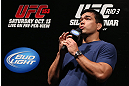 RIO DE JANEIRO, BRAZIL - OCTOBER 12:  Lyoto Machida interacts with fans during a Q&A session before the UFC 153 weigh in at HSBC Arena on October 12, 2012 in Rio de Janeiro, Brazil.  (Photo by Josh Hedges/Zuffa LLC/Zuffa LLC via Getty Images)