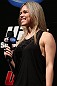 RIO DE JANEIRO, BRAZIL - OCTOBER 12:  UFC reporter Paula Sack hosts a Q&A session with fighters Lyoto Machida and Jose Aldo before the UFC 153 weigh in at HSBC Arena on October 12, 2012 in Rio de Janeiro, Brazil.  (Photo by Josh Hedges/Zuffa LLC/Zuffa LLC via Getty Images)