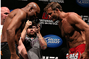 RIO DE JANEIRO, BRAZIL - OCTOBER 12:  (L-R) Opponents Anderson Silva and Stephan Bonnar bow to one another during the UFC 153 weigh in at HSBC Arena on October 12, 2012 in Rio de Janeiro, Brazil.  (Photo by Josh Hedges/Zuffa LLC/Zuffa LLC via Getty Images)