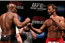 RIO DE JANEIRO, BRAZIL - OCTOBER 12:  (L-R) Opponents Anderson Silva and Stephan Bonnar face off during the UFC 153 weigh in at HSBC Arena on October 12, 2012 in Rio de Janeiro, Brazil.  (Photo by Josh Hedges/Zuffa LLC/Zuffa LLC via Getty Images)
