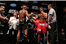RIO DE JANEIRO, BRAZIL - OCTOBER 12:  (L-R) Opponents Anderson Silva and Stephan Bonnar face off during the UFC 153 weigh in at HSBC Arena on October 12, 2012 in Rio de Janeiro, Brazil.  (Photo by Josh Hedges/Zuffa LLC/Zuffa LLC via Getty Images)