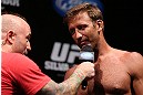 RIO DE JANEIRO, BRAZIL - OCTOBER 12:  (R-L) Stephan Bonnar is interviewed by Joe Rogan during the UFC 153 weigh in at HSBC Arena on October 12, 2012 in Rio de Janeiro, Brazil.  (Photo by Josh Hedges/Zuffa LLC/Zuffa LLC via Getty Images)