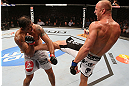 RIO DE JANEIRO, BRAZIL - OCTOBER 13:  (R-L) Dave Herman kicks Antonio Rodrigo "Minotauro" Nogeuira during their heavyweight fight at UFC 153 inside HSBC Arena on October 13, 2012 in Rio de Janeiro, Brazil.  (Photo by Josh Hedges/Zuffa LLC/Zuffa LLC via Getty Images)