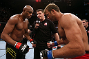 RIO DE JANEIRO, BRAZIL - OCTOBER 13:  (L-R) Opponents Anderson Silva and Stephan Bonnar touch gloves before their light heavyweight fight at UFC 153 inside HSBC Arena on October 13, 2012 in Rio de Janeiro, Brazil.  (Photo by Josh Hedges/Zuffa LLC/Zuffa LLC via Getty Images)