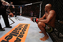 RIO DE JANEIRO, BRAZIL - OCTOBER 13:  Anderson Silva sits in his corner after his TKO victory over Stephan Bonnar during their light heavyweight fight at UFC 153 inside HSBC Arena on October 13, 2012 in Rio de Janeiro, Brazil.  (Photo by Josh Hedges/Zuffa LLC/Zuffa LLC via Getty Images)