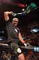 RIO DE JANEIRO, BRAZIL - OCTOBER 13:  Anderson Silva reacts after his TKO victory over Stephan Bonnar during their light heavyweight fight at UFC 153 inside HSBC Arena on October 13, 2012 in Rio de Janeiro, Brazil.  (Photo by Josh Hedges/Zuffa LLC/Zuffa LLC via Getty Images)