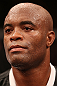 RIO DE JANEIRO, BRAZIL - OCTOBER 13:  Anderson Silva reacts after his TKO victory over Stephan Bonnar during their light heavyweight fight at UFC 153 inside HSBC Arena on October 13, 2012 in Rio de Janeiro, Brazil.  (Photo by Josh Hedges/Zuffa LLC/Zuffa LLC via Getty Images)