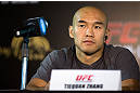 HONG KONG - NOVEMBER 07:  Tiequan Zhang looks on during a UFC press conference at Harbour City Mall on November 7, 2012 in Hong Kong, Hong Kong.  (Photo by Josh Hedges/Zuffa LLC/Zuffa LLC via Getty Images)