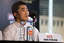 HONG KONG - NOVEMBER 07:  Dong Hyun Kim speaks during a UFC press conference at Harbour City Mall on November 7, 2012 in Hong Kong, Hong Kong.  (Photo by Josh Hedges/Zuffa LLC/Zuffa LLC via Getty Images)
